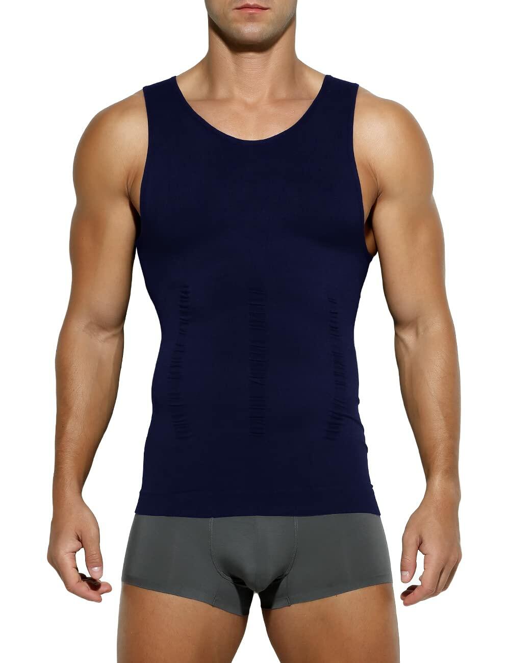 Casey Kevin Men's Sleeveless Compression Shirt Body Shaper XX-Large Navy
