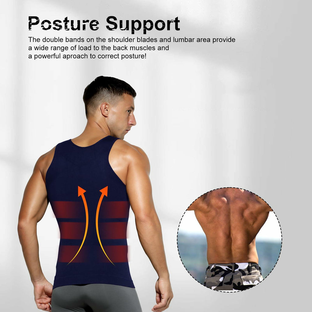 Casey Kevin Men's Sleeveless Compression Shirt Body Shaper XX-Large Navy