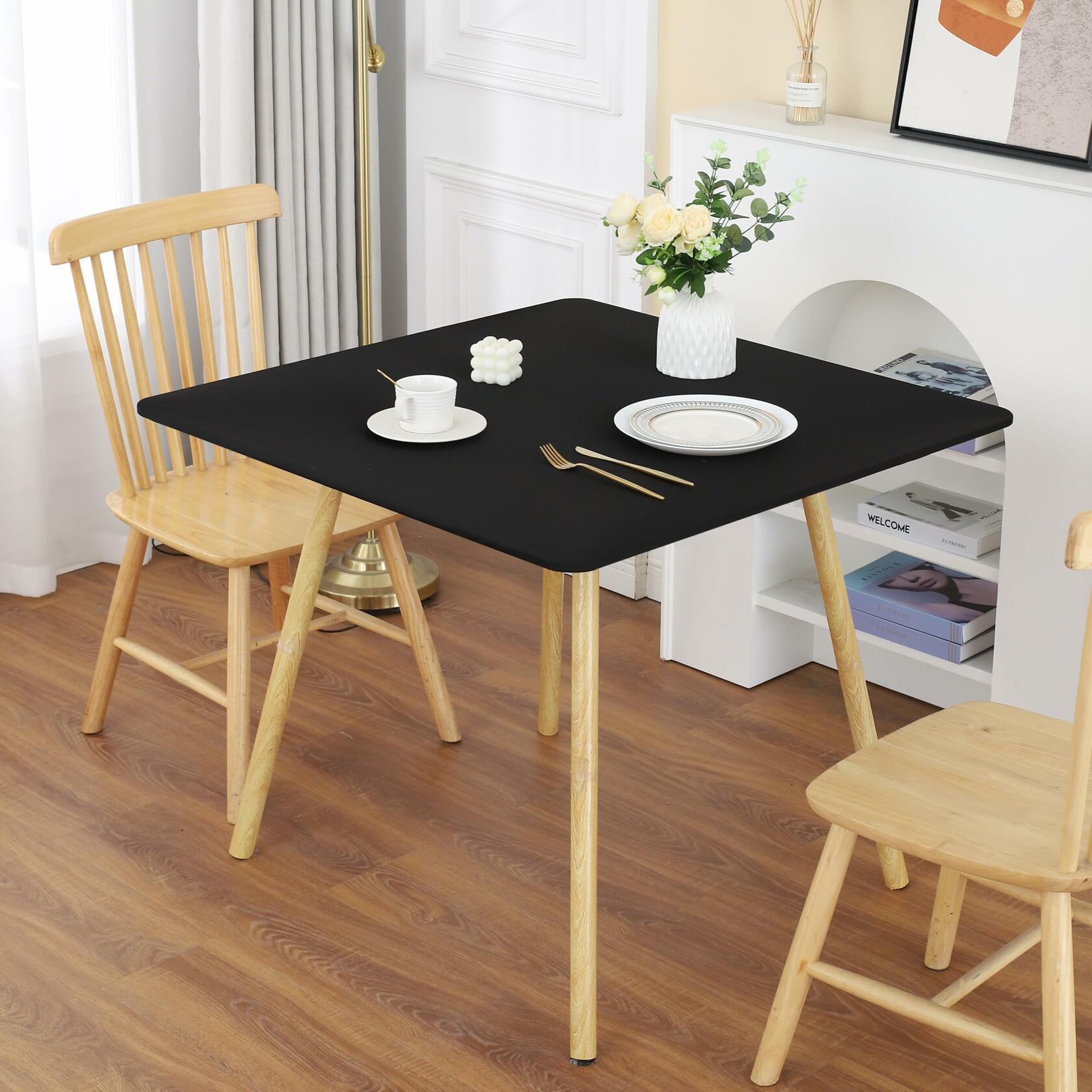 Black Fitted Square Tablecloth 34x34in Elastic Spandex Party Table Cover