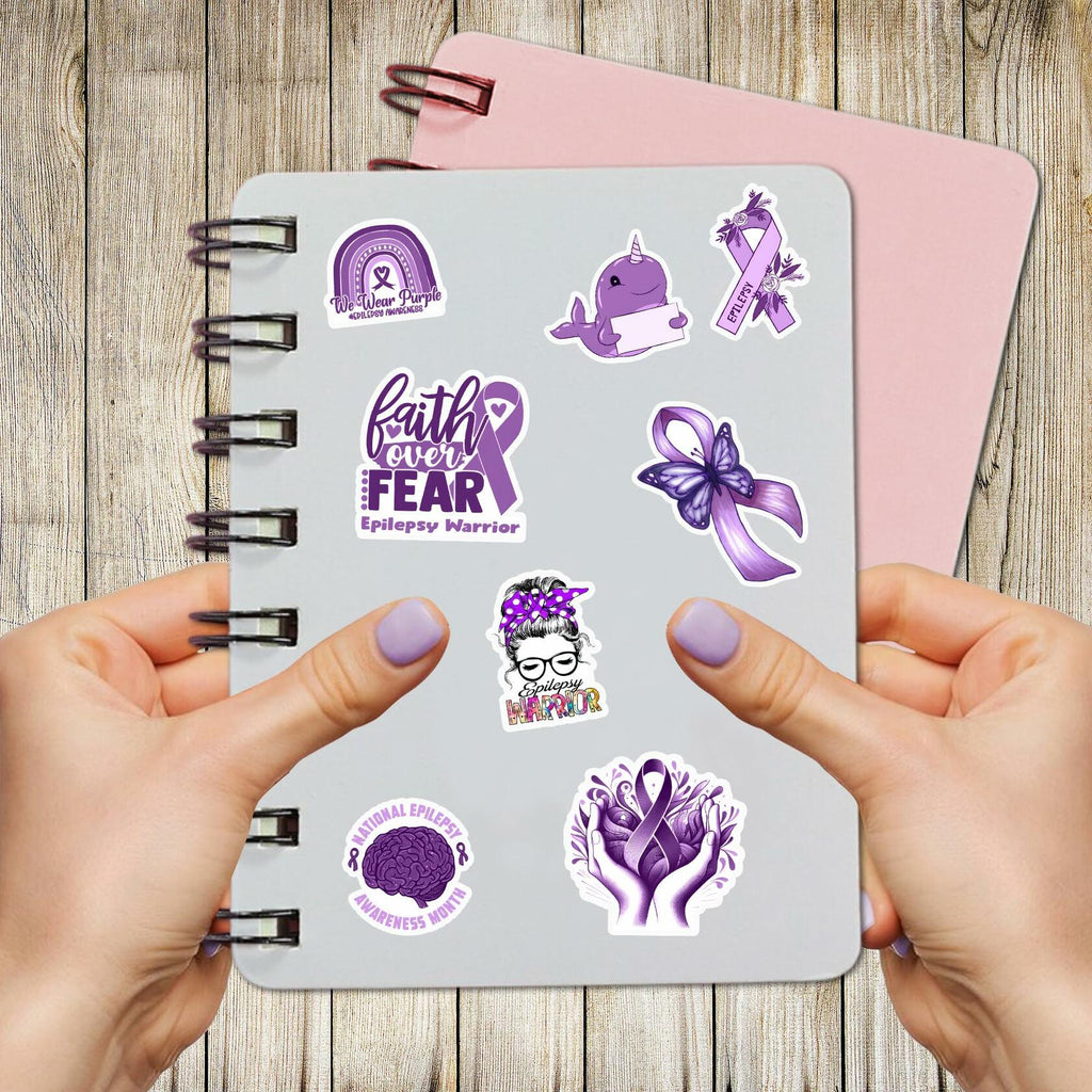 BIGZORO 50PCS Epilepsy Awareness Stickers Ribbon Vinyl Decals Waterproof