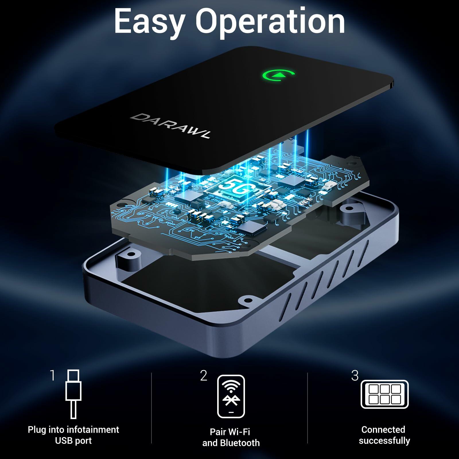 DARAWL Wireless CarPlay Adapter Wired to Wireless for Cars 2015+ iOS 10+