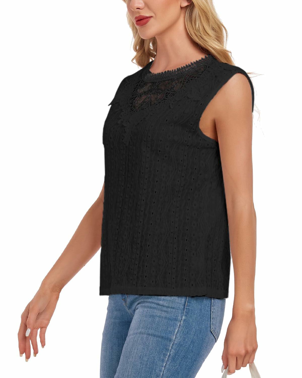 AGWISH Women’s Lace Tank Top Sleeveless Summer Casual Slim Fit Black S