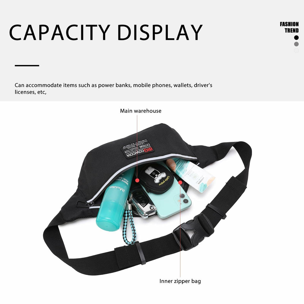 BIGCOWCOW Fanny Pack Waterproof Belt Bag for Women & Men Travel Hiking Run