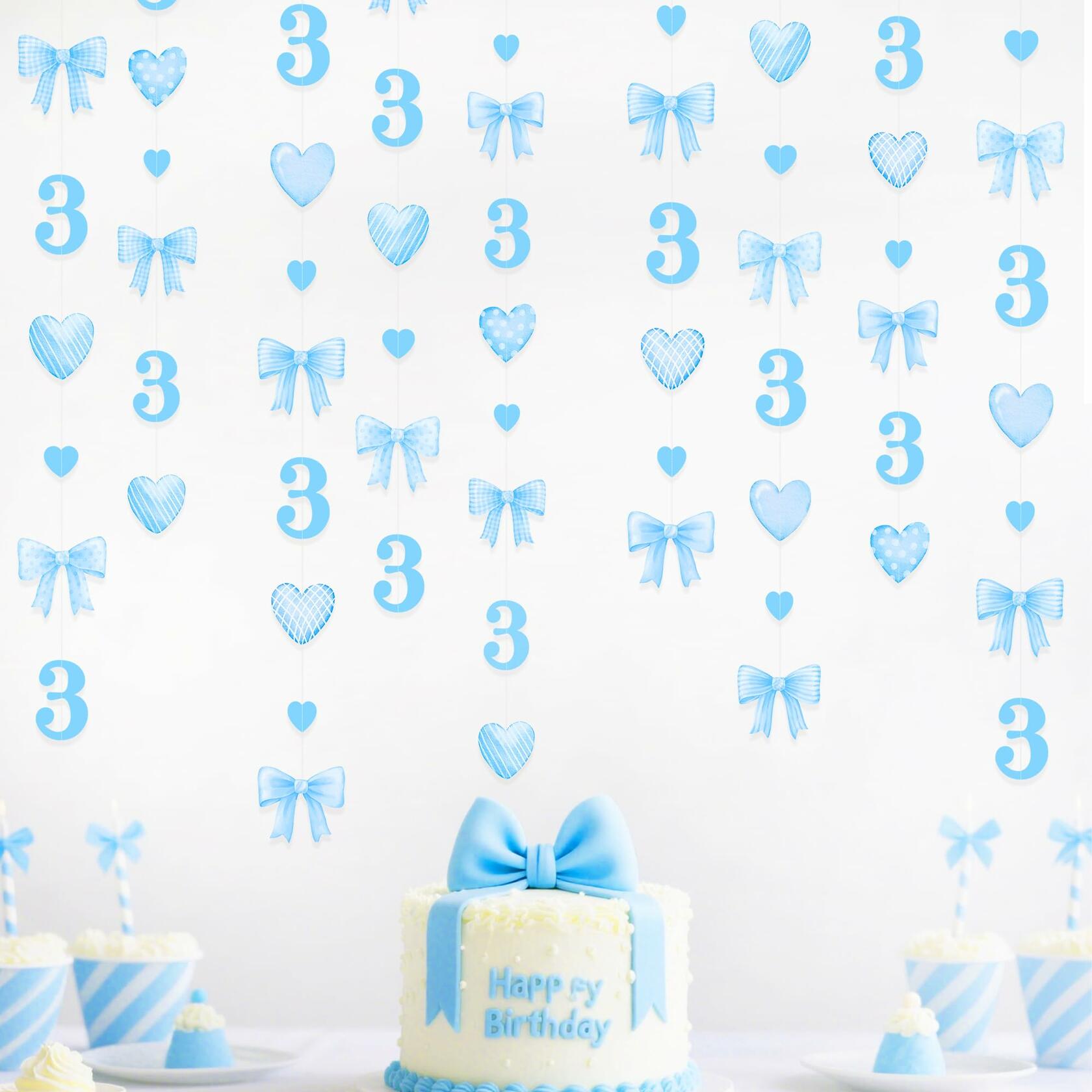 40Ft Blue 3rd Birthday Bow Garland Banner Heart Streamer Party Decor