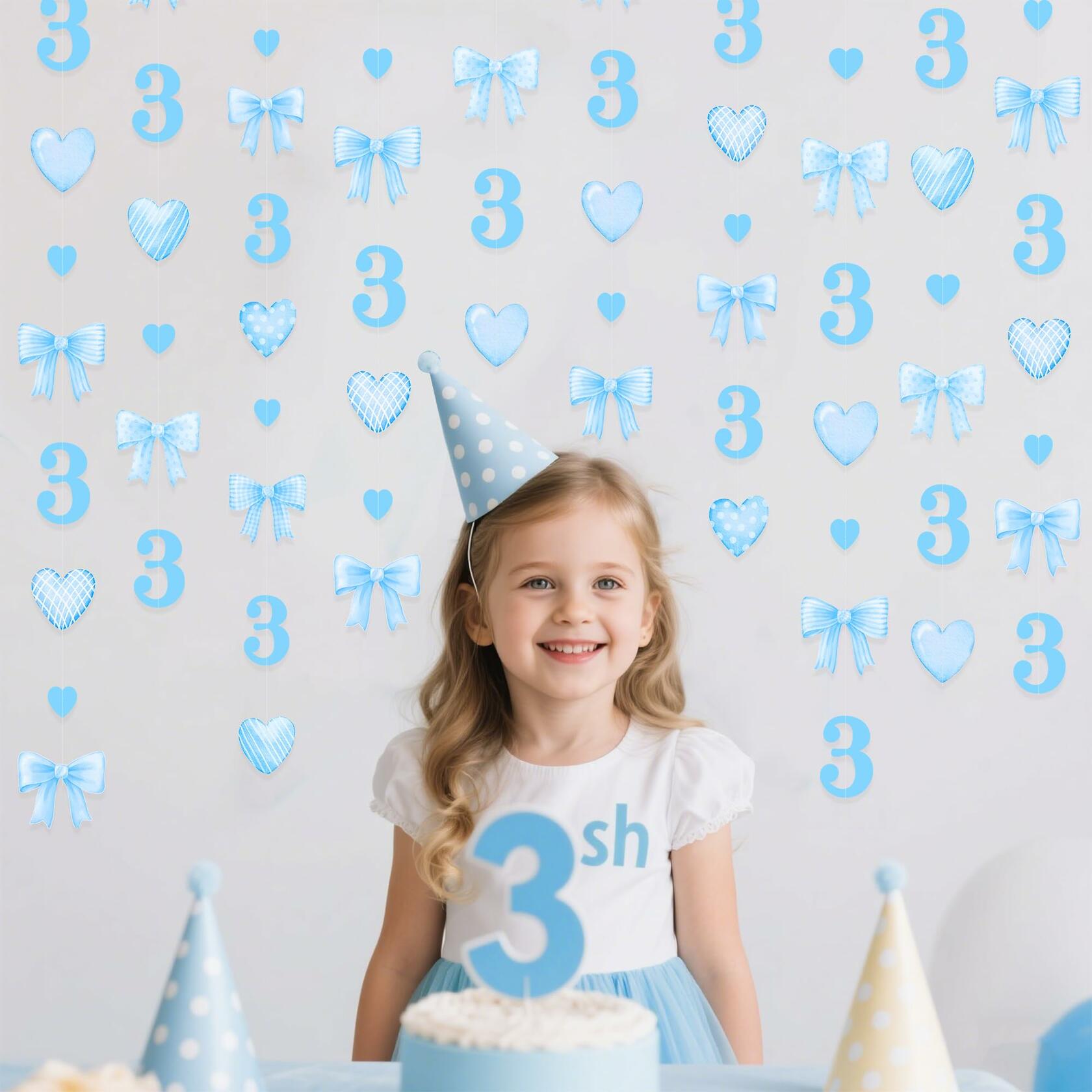 40Ft Blue 3rd Birthday Bow Garland Banner Heart Streamer Party Decor