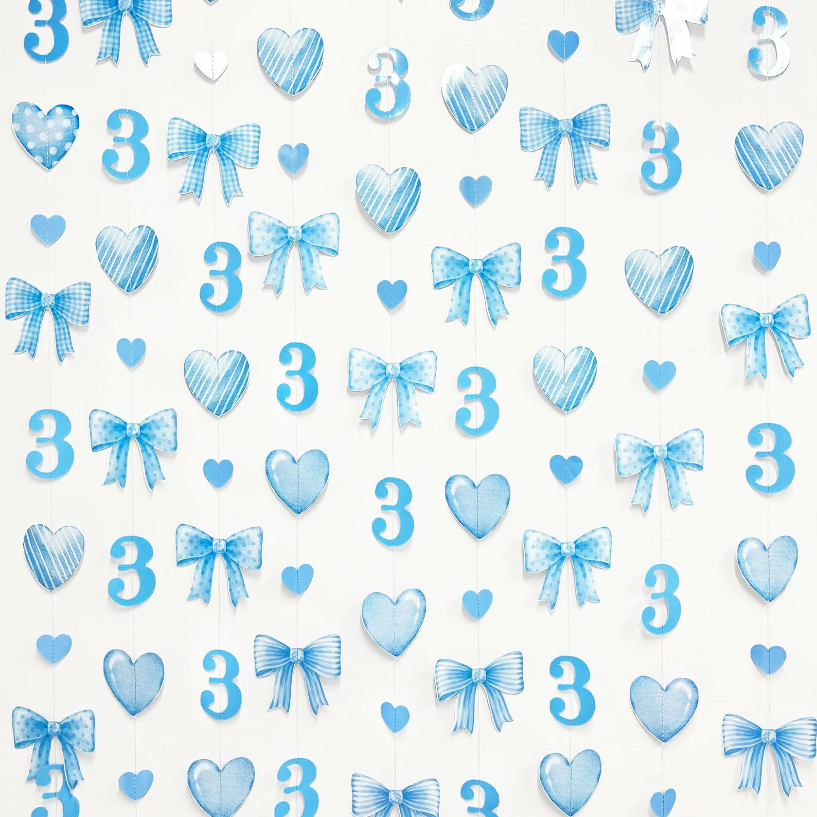 40Ft Blue 3rd Birthday Bow Garland Banner Heart Streamer Party Decor