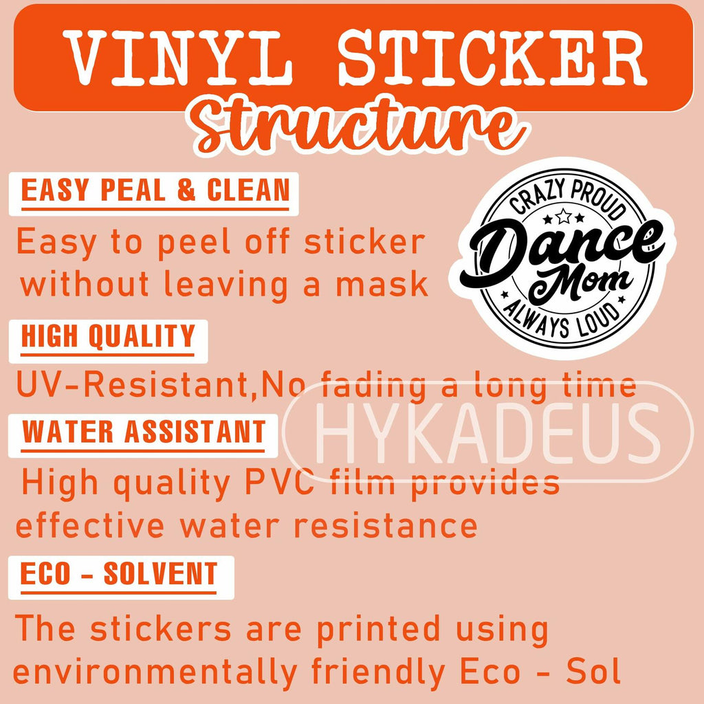 HYKADEUS Dance Mom Funny Vinyl Sticker 3Pcs Waterproof 3x2.8 Inch