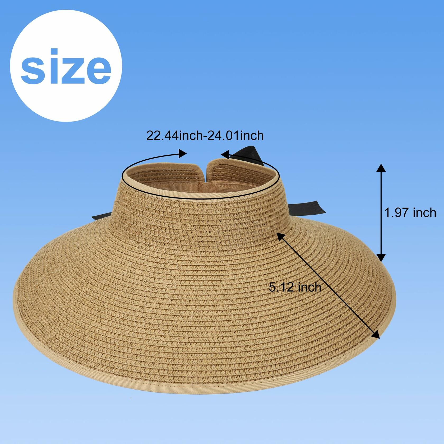 Wide Brim Straw Sun Hat Women Summer Beach Vacation Foldable Coffee Ribbon