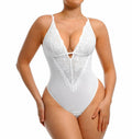 FeelinGirl Shapewear Tummy Control Lace Bodysuit V Neck Low Back White Size S