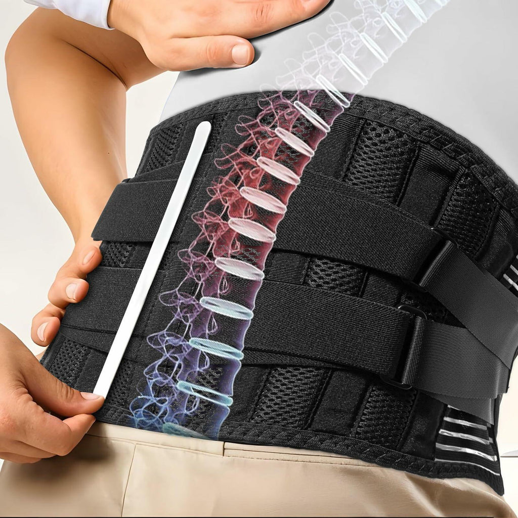 Ebullient Assimilate Back Brace Adjustable Lumbar Support Belt Black Size M