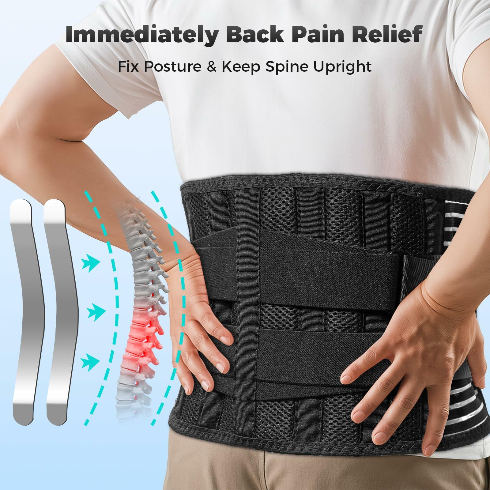 Ebullient Assimilate Back Brace Adjustable Lumbar Support Belt Black Size M