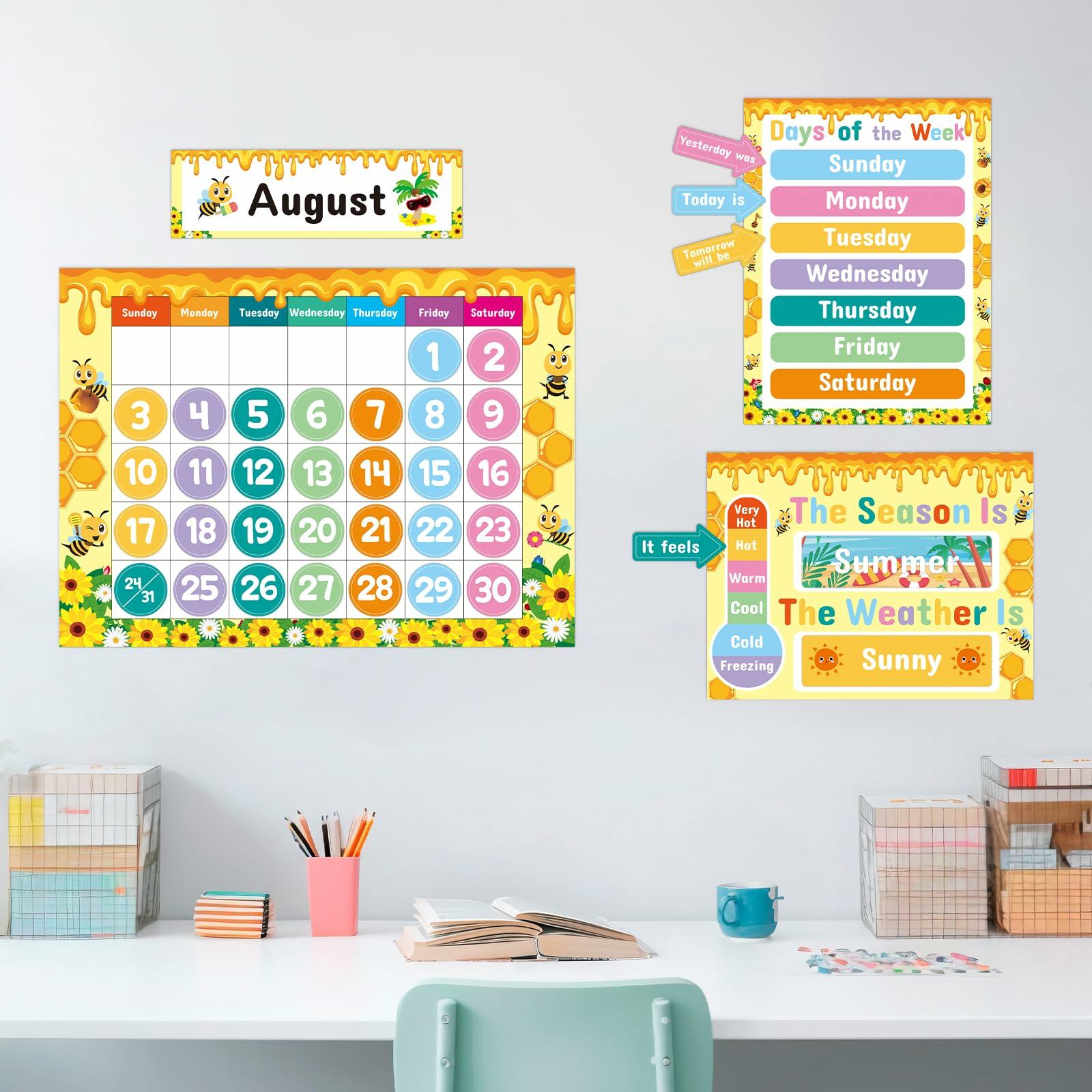 Bee Classroom Calendar Set Back to School Bulletin Board Decoration w/ Stickers
