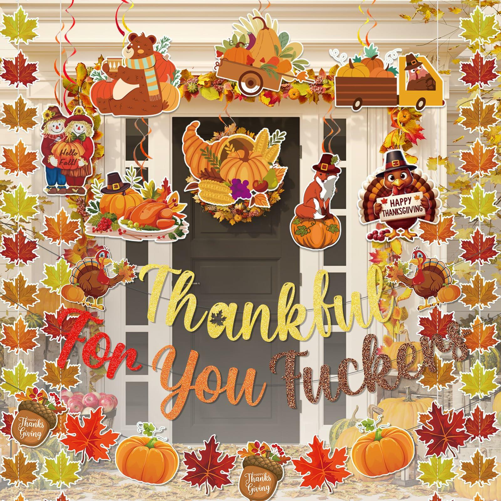 Yavxzvbw Thankful for You Banner Fall Leaves Garland Orange Thanksgiving