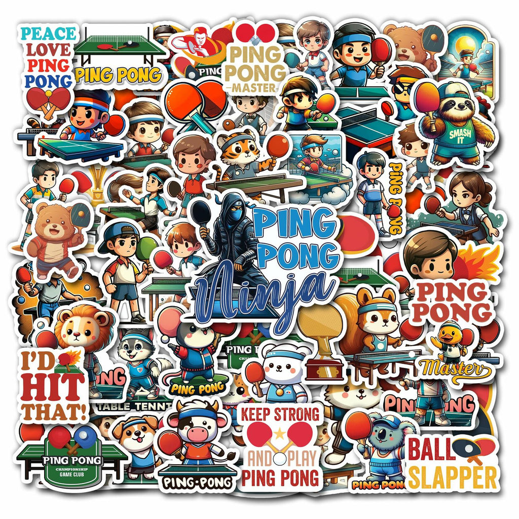 BIGZORO 50PCS Ping Pong Table Tennis Stickers Waterproof Vinyl Decals
