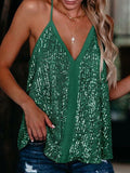 Miduo Womens Plus Size Sequin Tank Top V Neck Halter Green Size XXL