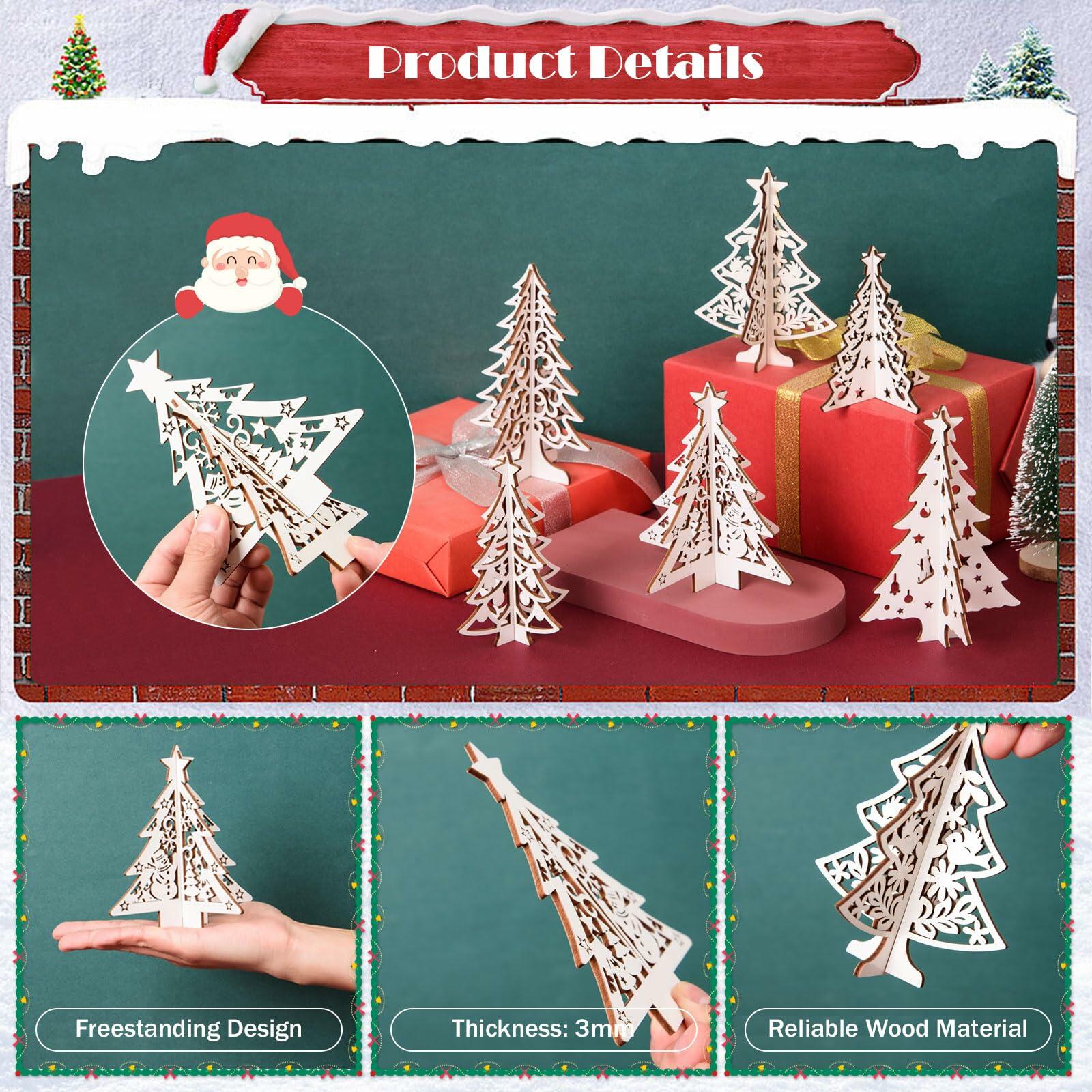 MoDooris 24Pcs White Wooden Christmas Tree Tabletop Decor Rustic Xmas