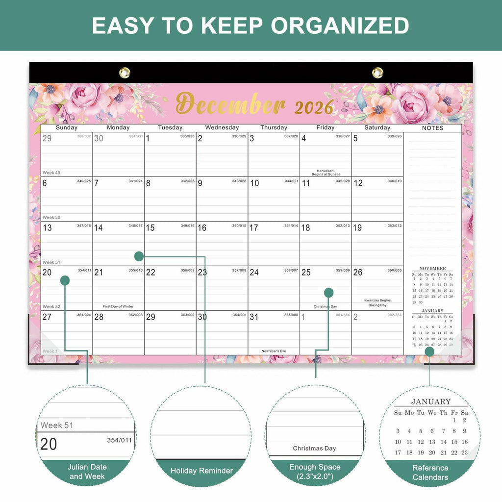 Lbylyhxc 2025 18-Month Desk Calendar Flowers 17x12 inches