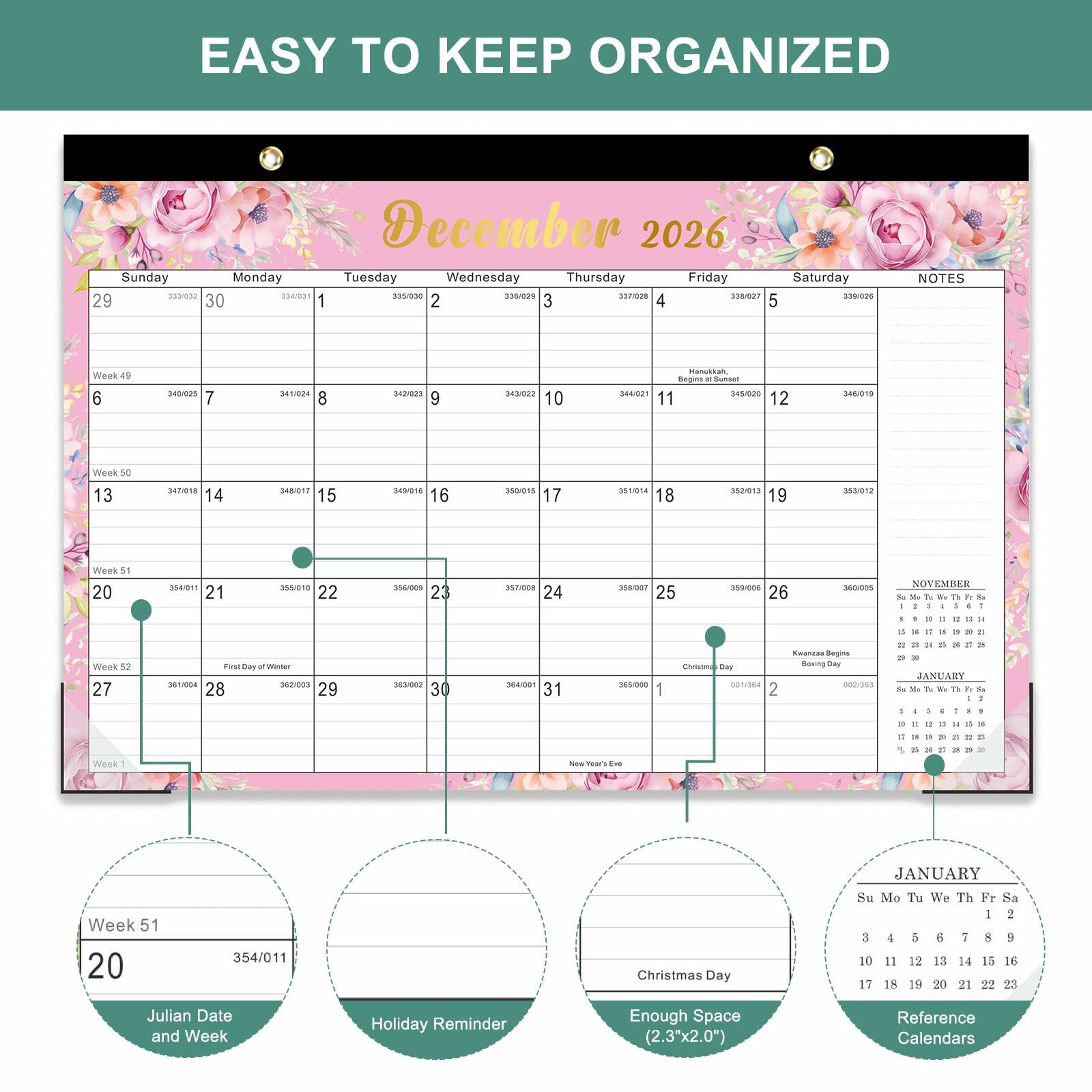 Lbylyhxc 2025 18-Month Desk Calendar Flowers 17x12 inches