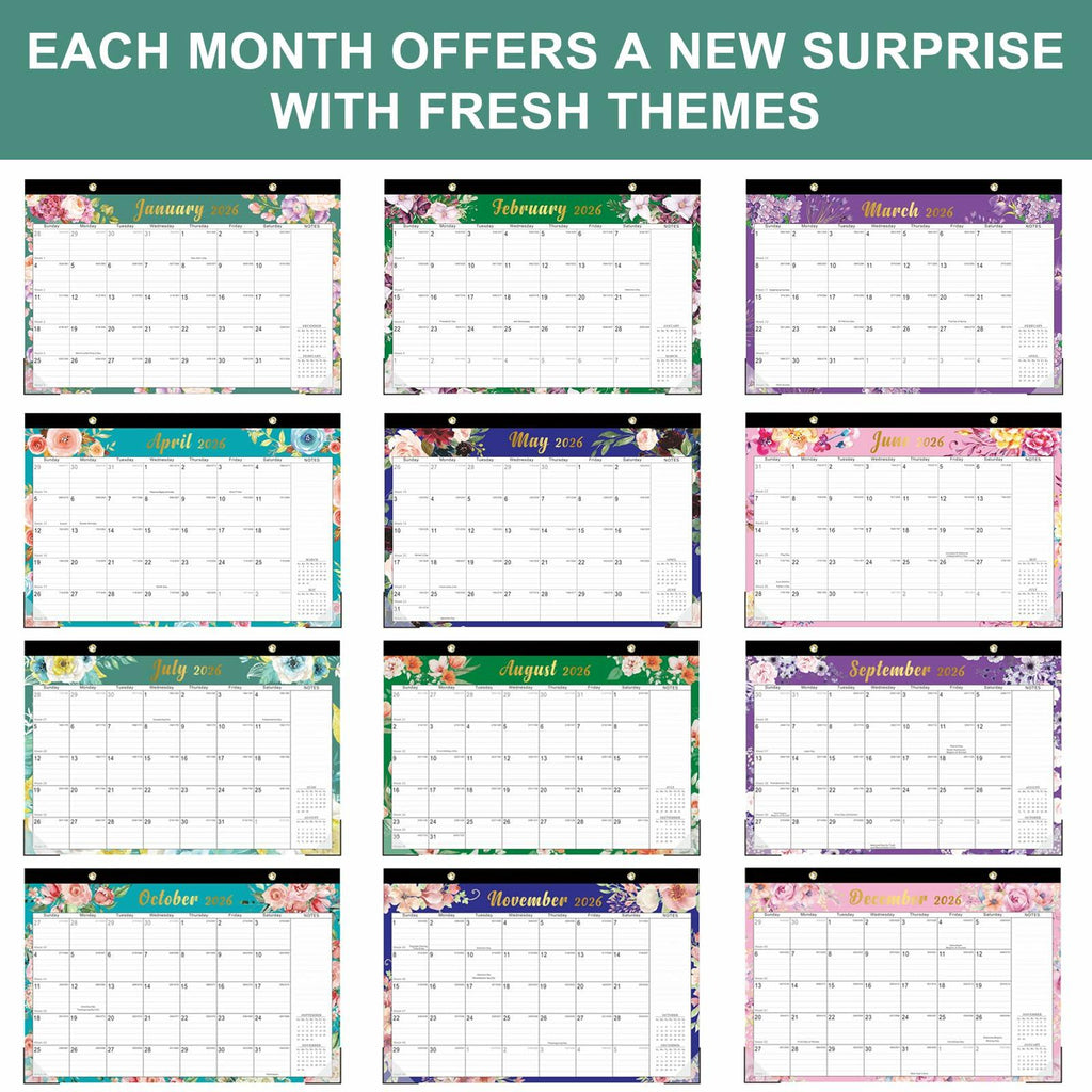 Lbylyhxc 2025 18-Month Desk Calendar Flowers 17x12 inches