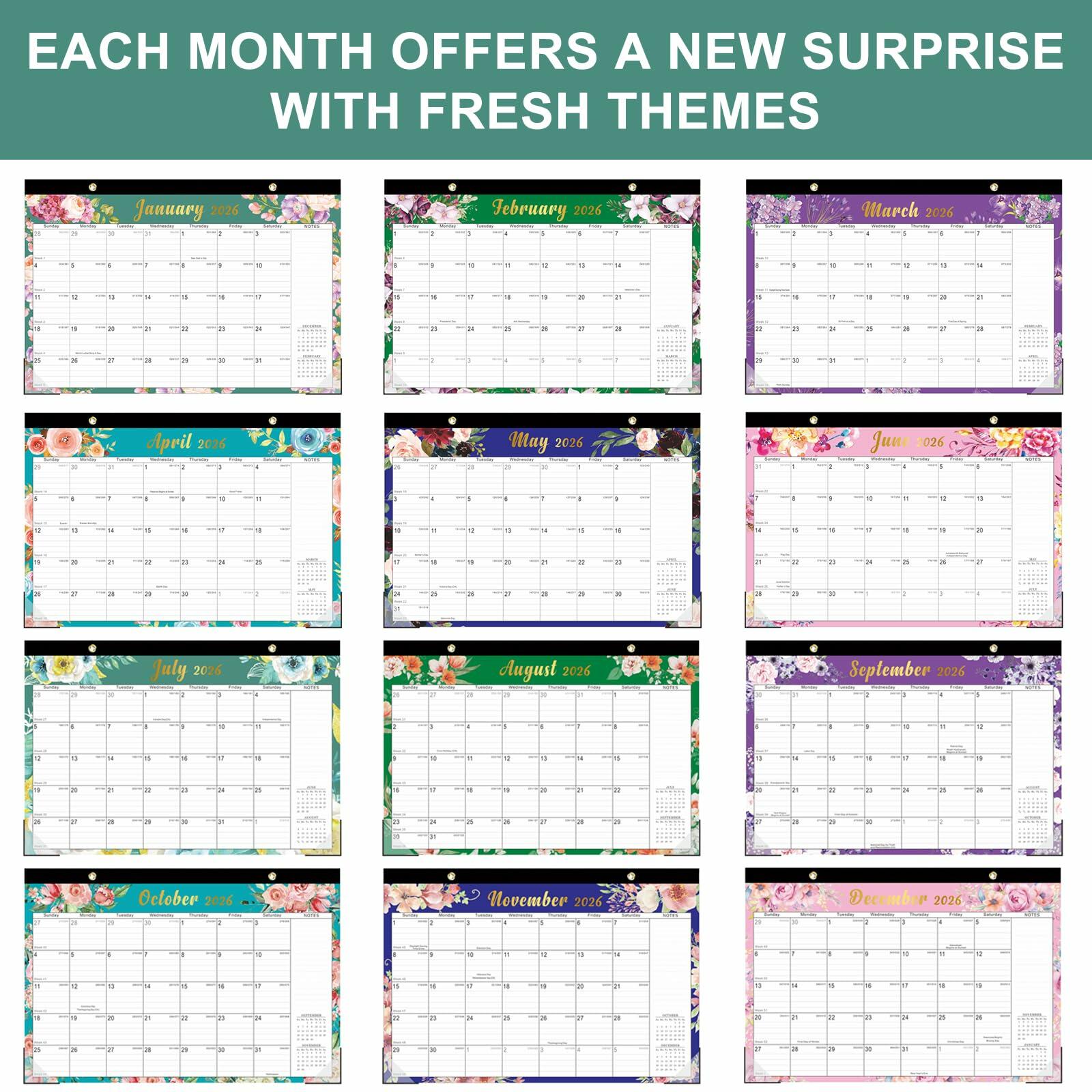 Lbylyhxc 2025 18-Month Desk Calendar Flowers 17x12 inches