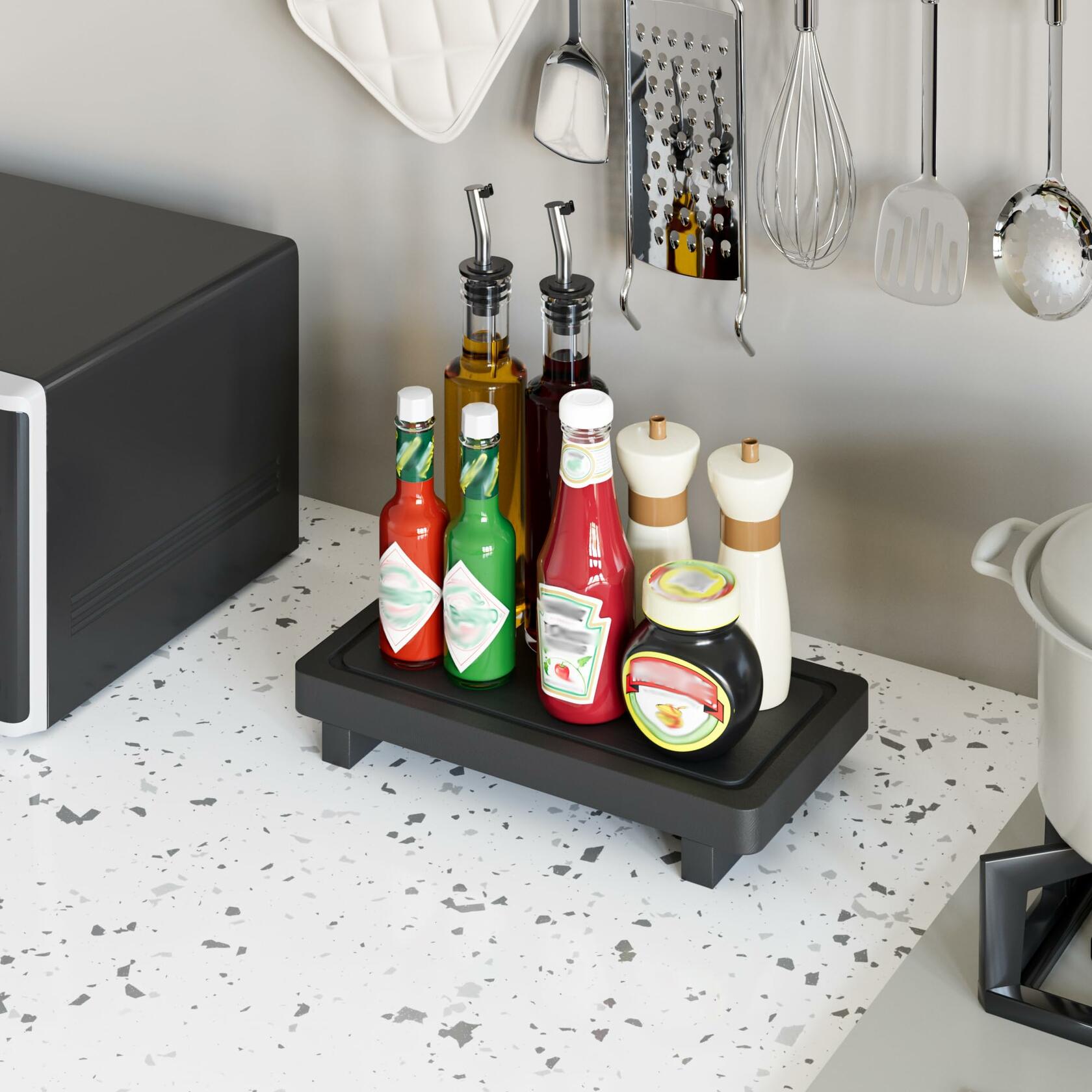 ZGO Small Counter Set of 2 Decorative Vanity Tray Wooden Soap Holder Black