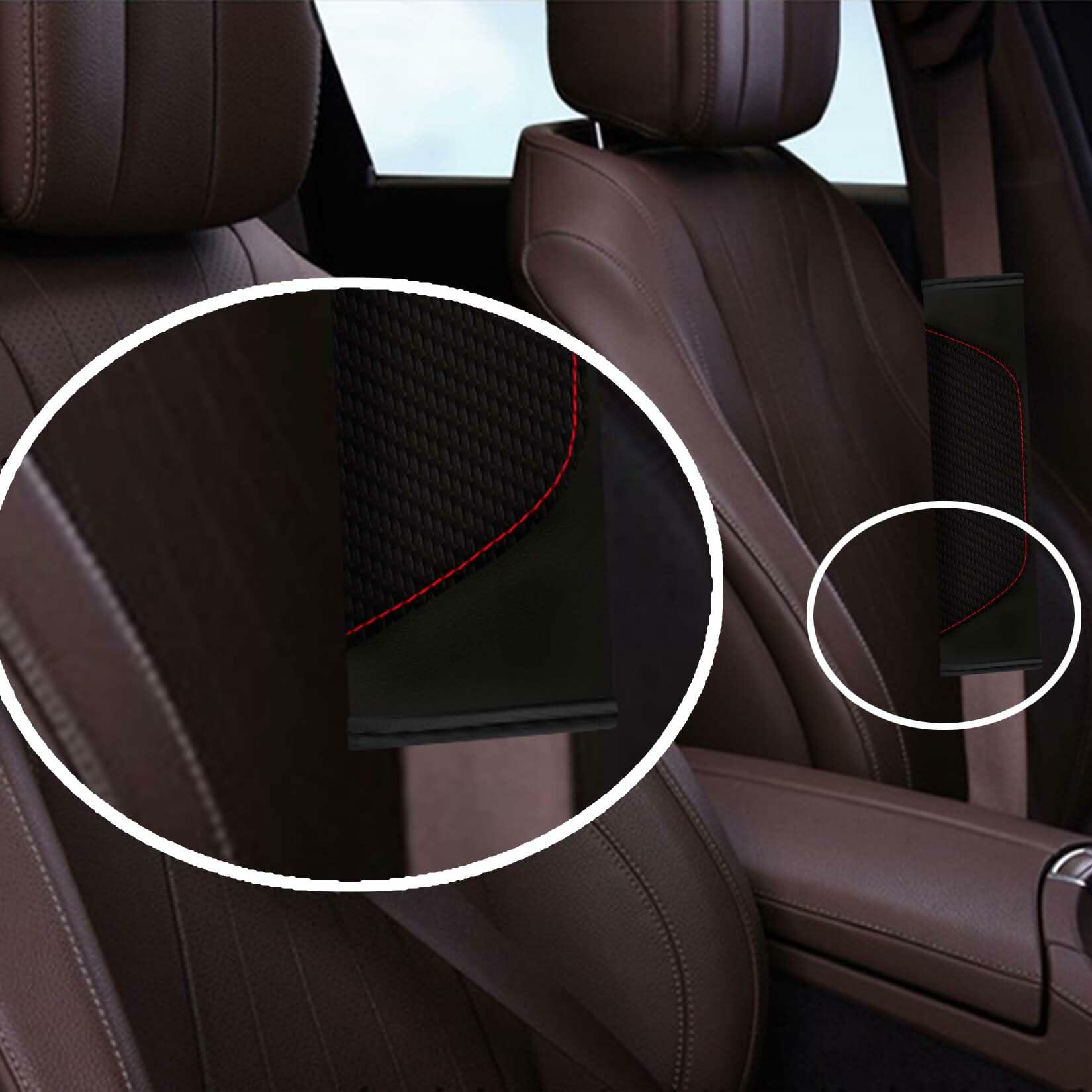 MVJAA Carbon Fiber Leather Seat Belt Covers, Thickening Pad, 2 Pack Black