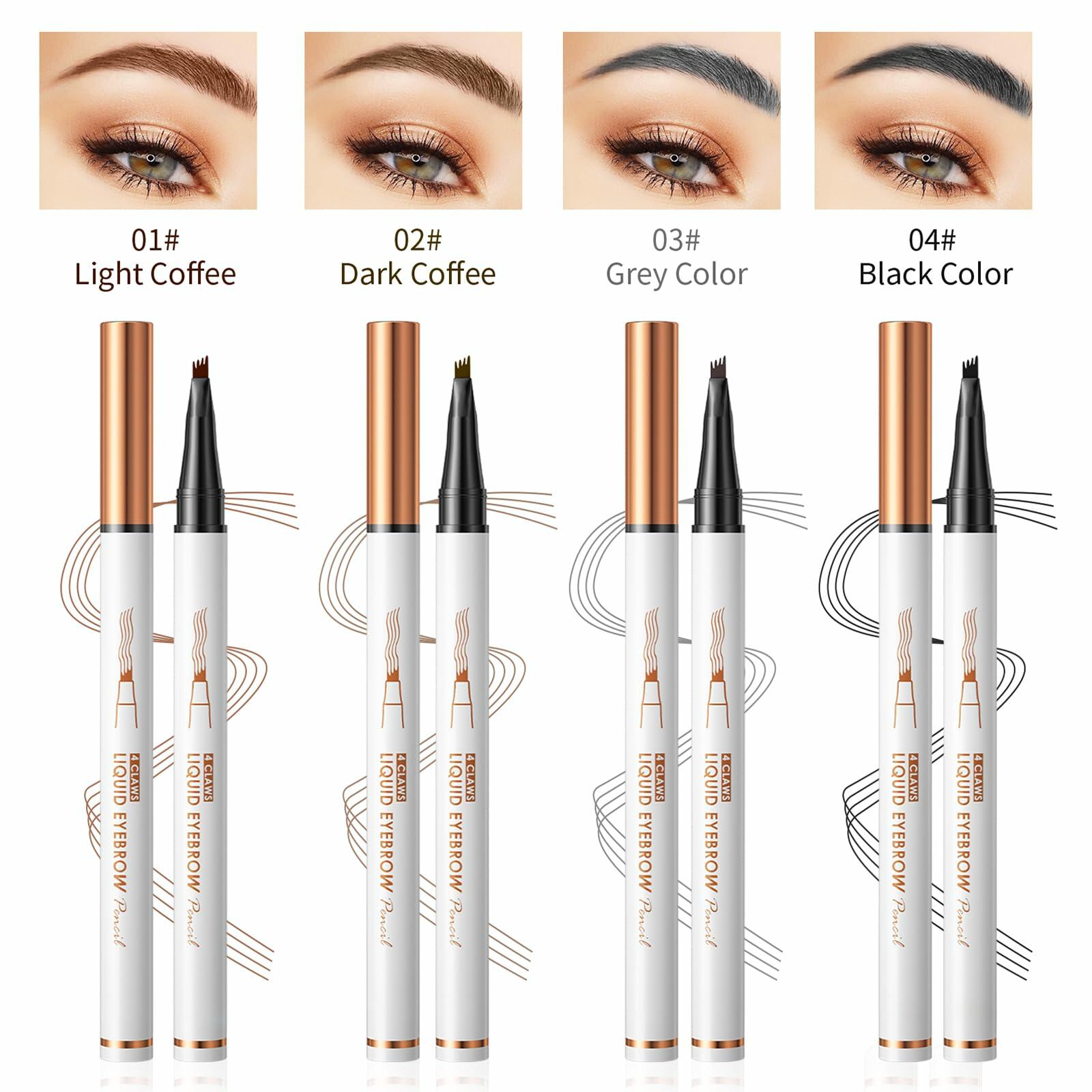 3D Waterproof Microblading Eyebrow Pen, 4-Fork Tip, Black, Long-Lasting