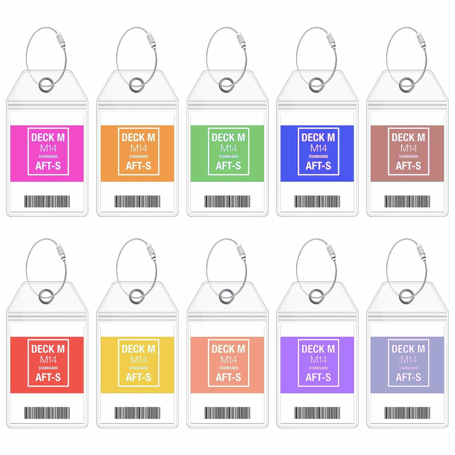 10 Pack Princess Clear Luggage Tag Holders with Steel Loops for Cruise Ships
