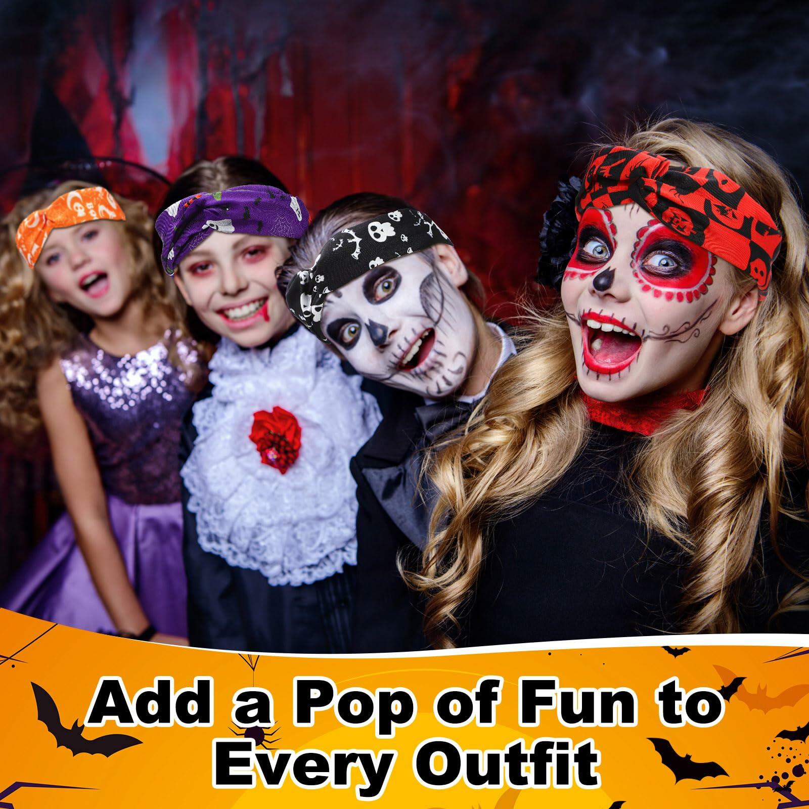 JaGely 16 Pcs Halloween Elastic Headbands Colorful Cartoon Non Slip