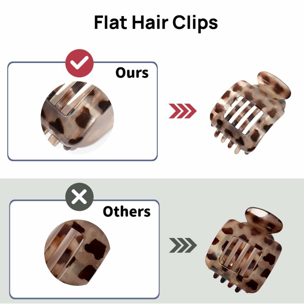 6Pcs Flat Square Leopard Hair Clips Large Claw Clips Non Slip Strong Hold