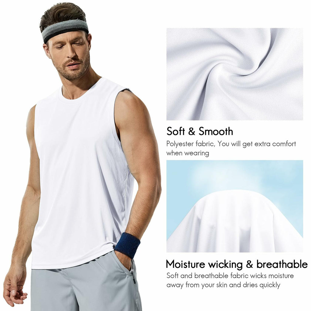 Haimont Men's Dry Fit UPF 50 Sleeveless Muscle Tank Top White Size XL