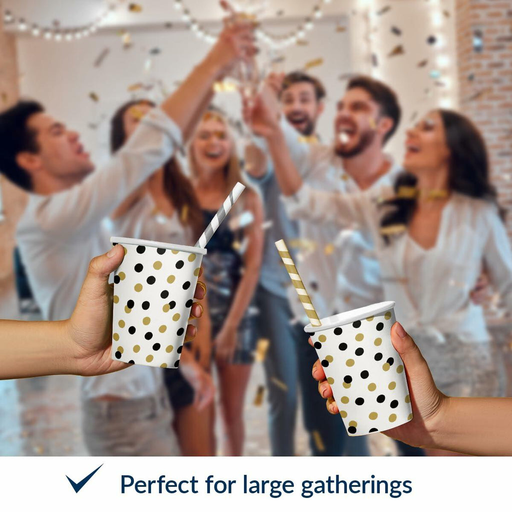 PAW 50-Pack 8.5oz Disposable Paper Cups Gold Confetti Hot & Cold Party Cups