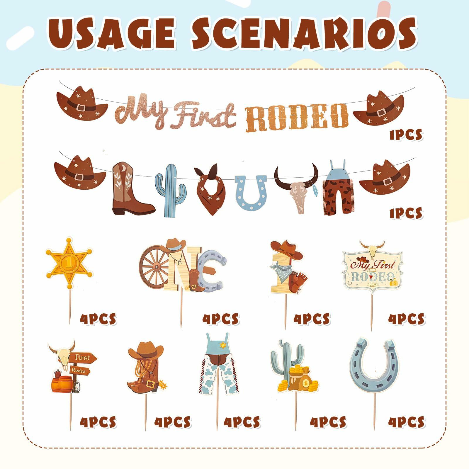 36PCS My First Rodeo Boy Birthday Decorations Baby Shower Party Supplies