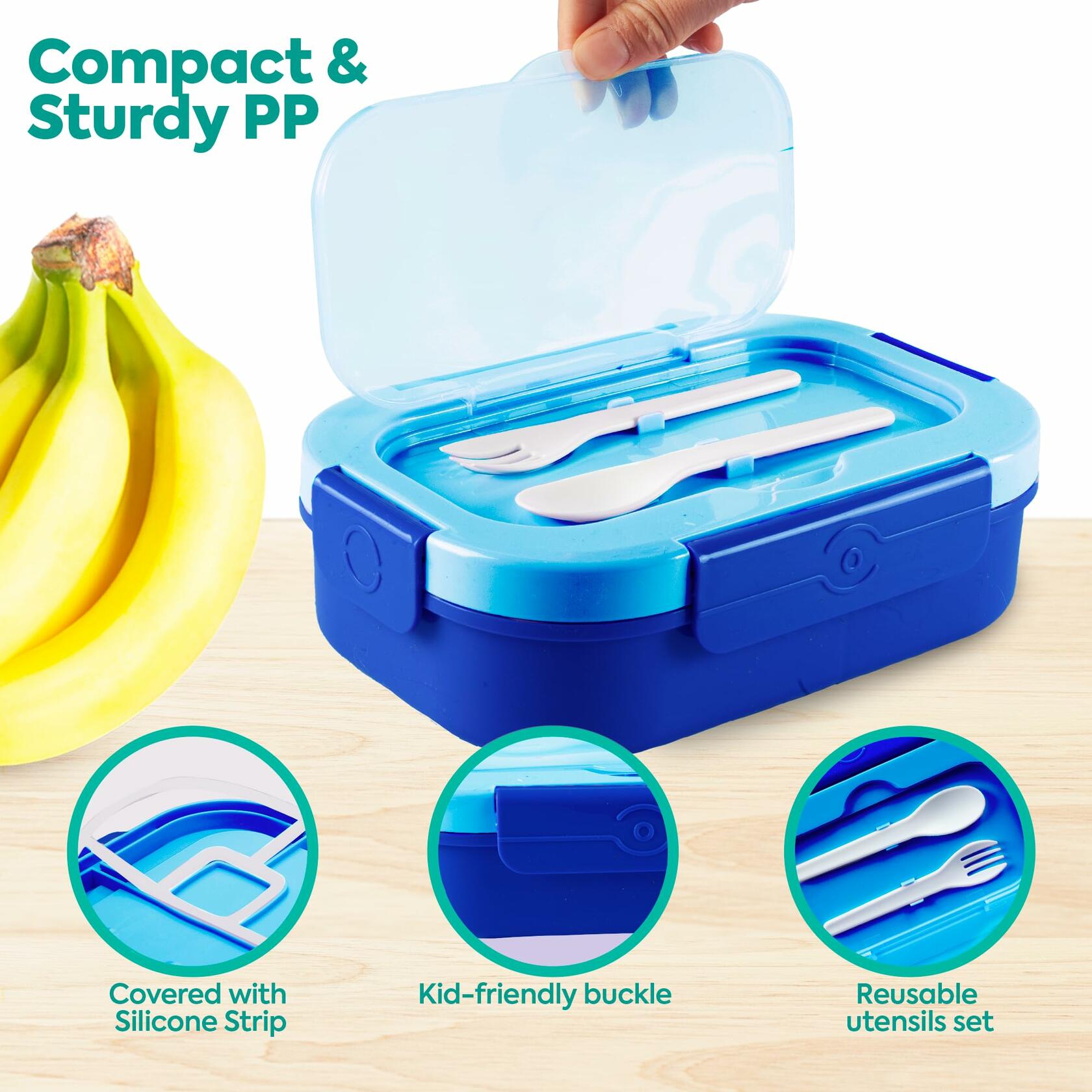DifaBella Kids Lunch Box – 4-Compartment Bento Box with Spoon & Fork (Blue)