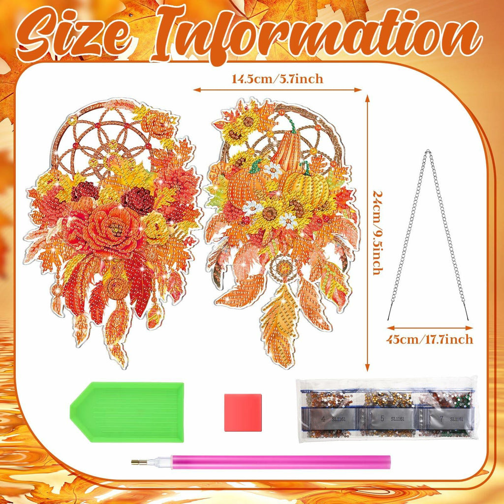 Saillong Fall Thanksgiving Diamond Art Suncatcher Pumpkin Hanging Decor 2PCS