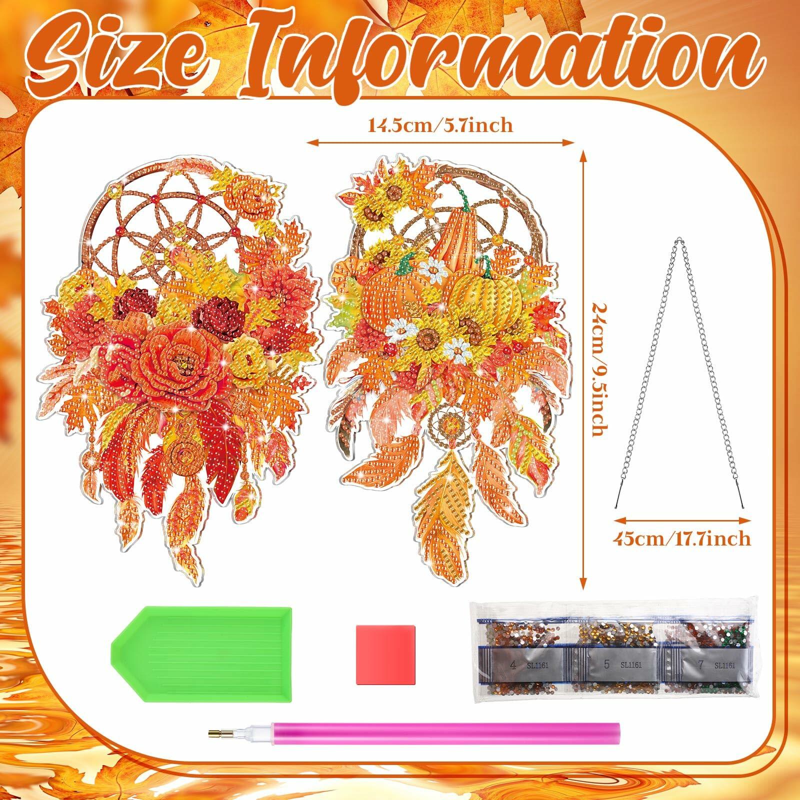 Saillong Fall Thanksgiving Diamond Art Suncatcher Pumpkin Hanging Decor 2PCS
