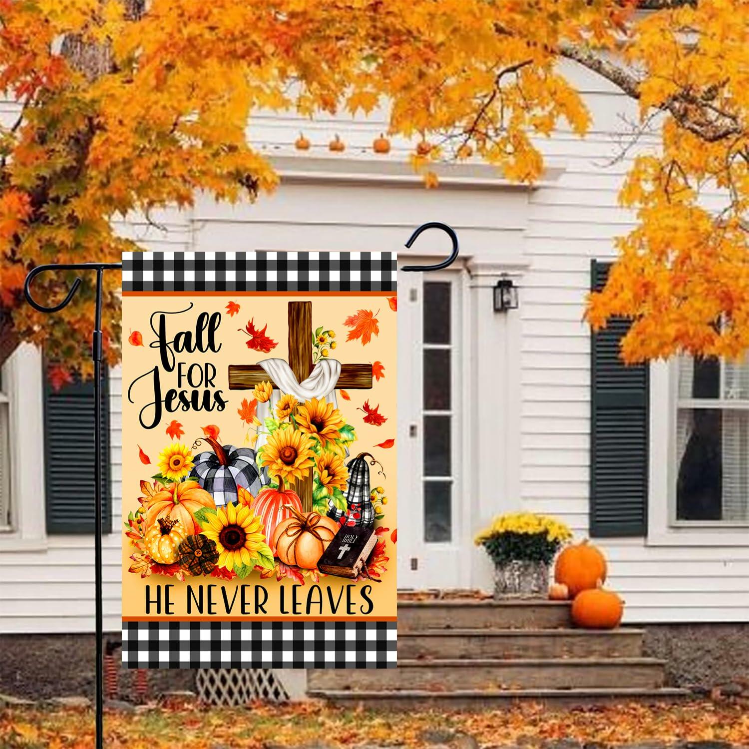4SEASONS POD “Fall For Jesus” Autumn Pumpkin Christian Garden Flag 12x18