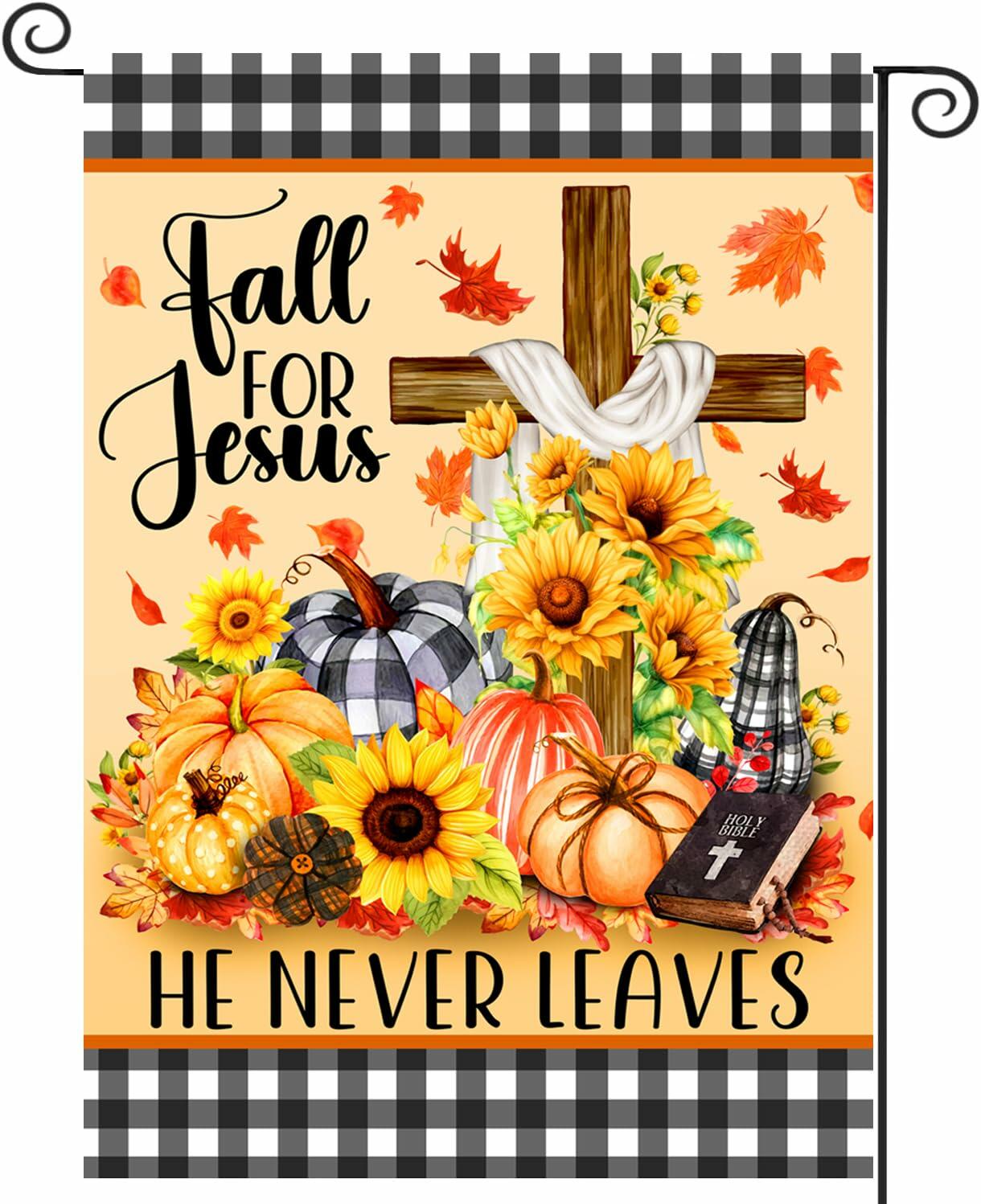 4SEASONS POD “Fall For Jesus” Autumn Pumpkin Christian Garden Flag 12x18