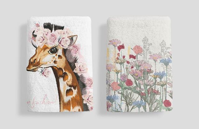 Ymaotrade 2-Pack Giraffe & Flower Dish Towels Microfiber Quick Dry 24x16in