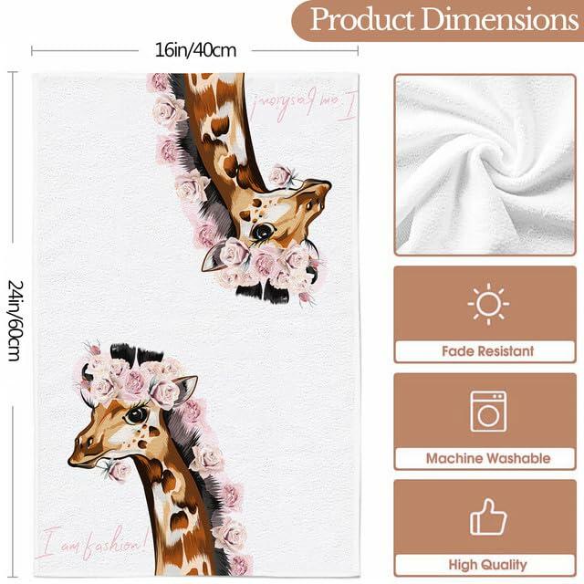 Ymaotrade 2-Pack Giraffe & Flower Dish Towels Microfiber Quick Dry 24x16in