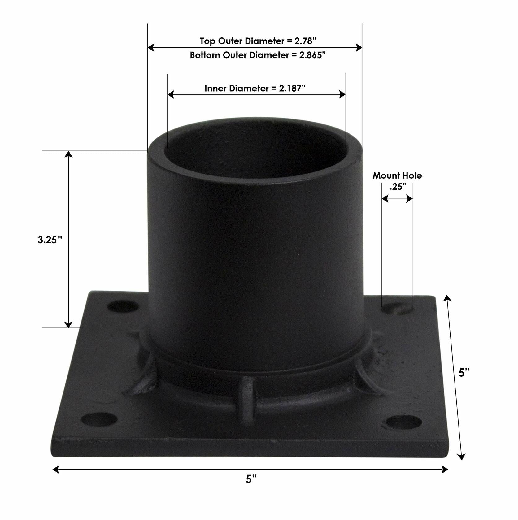 Solus S347-BK Pier Mount Adapter 3" Stub Post Black Aluminum with Hardware