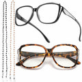 Yiwaeye Oprah Style Oversized Reading Glasses +1.5 with Chain Black/Tortoise
