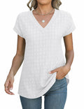Micoson Women’s V Neck T-Shirt Short Sleeve Loose Fit Casual Top White L