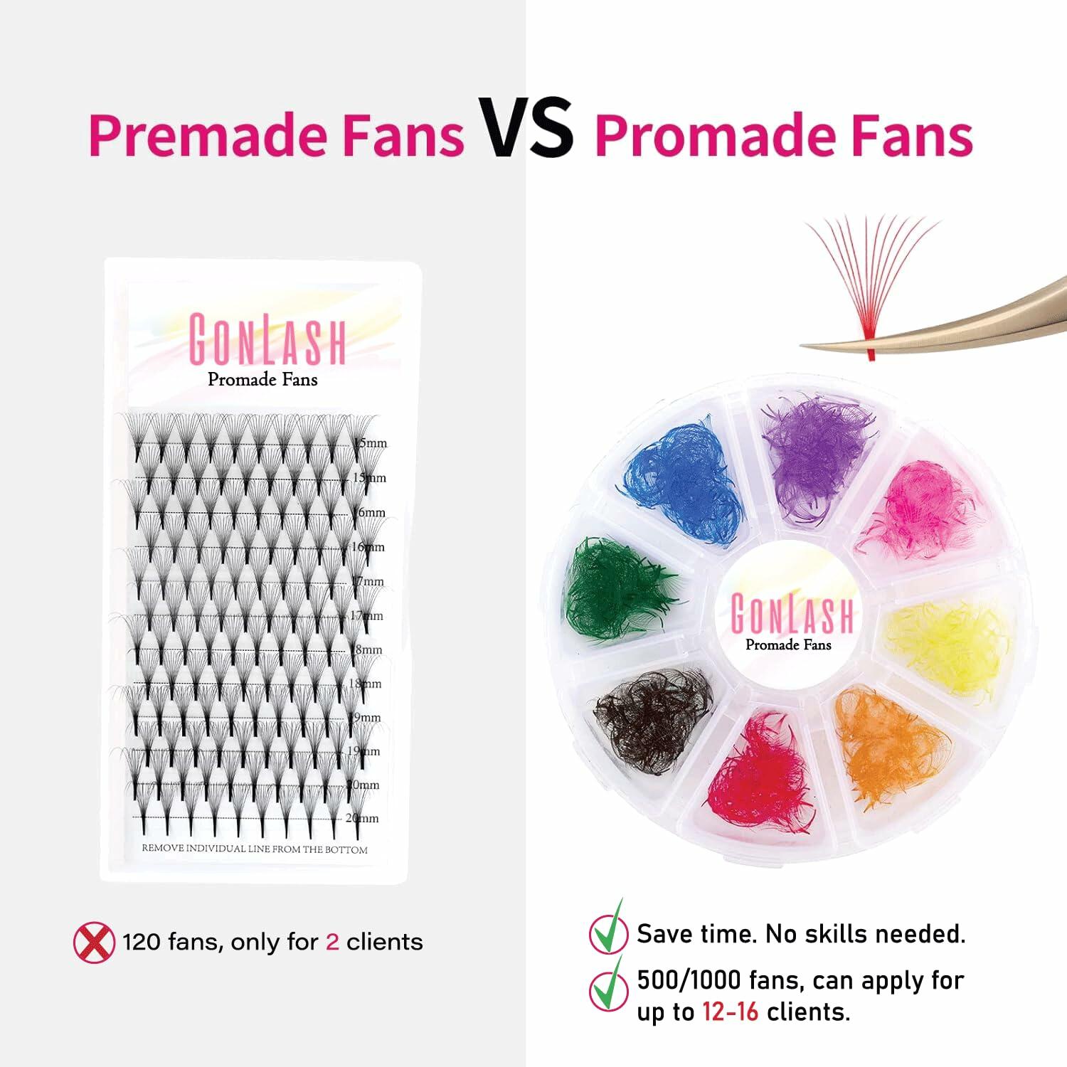 1000pcs Colorful Premade Volume Lash Extensions 6D C Curl 13mm
