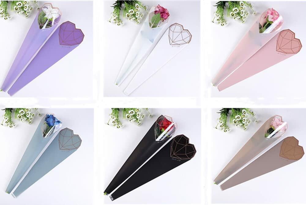 JOSON 24pcs Flower Packaging Bags 6 Colors Single Rose Diamond Heart Gift