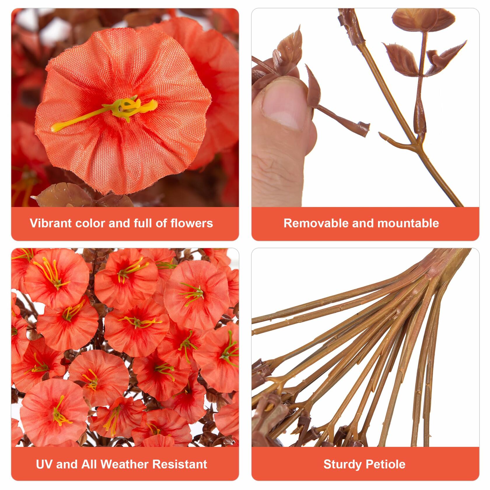 HyeFlora Fake Mums Artificial Fall Hanging Flowers 2 PCS Orange Brown Leaves
