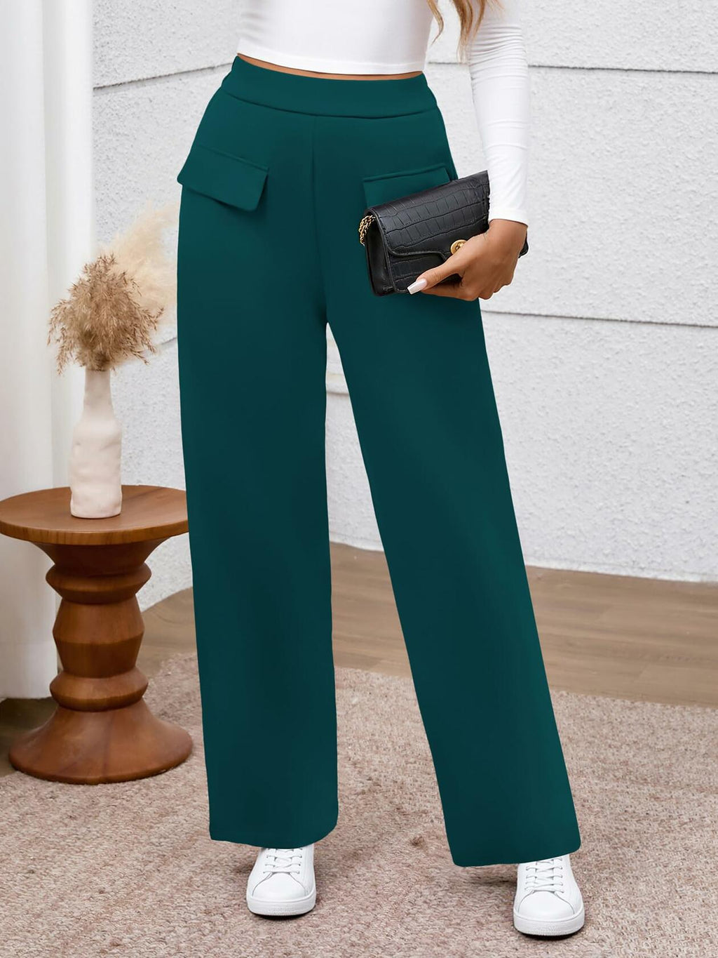 BTFBM Women's High Waisted Stretchy Palazzo Pants Dark Blue Size L