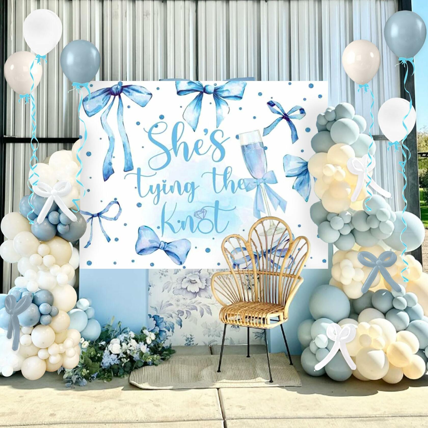 BACH AND BOUJEE She's Tying The Knot Backdrop Blue Bridal Shower Banner