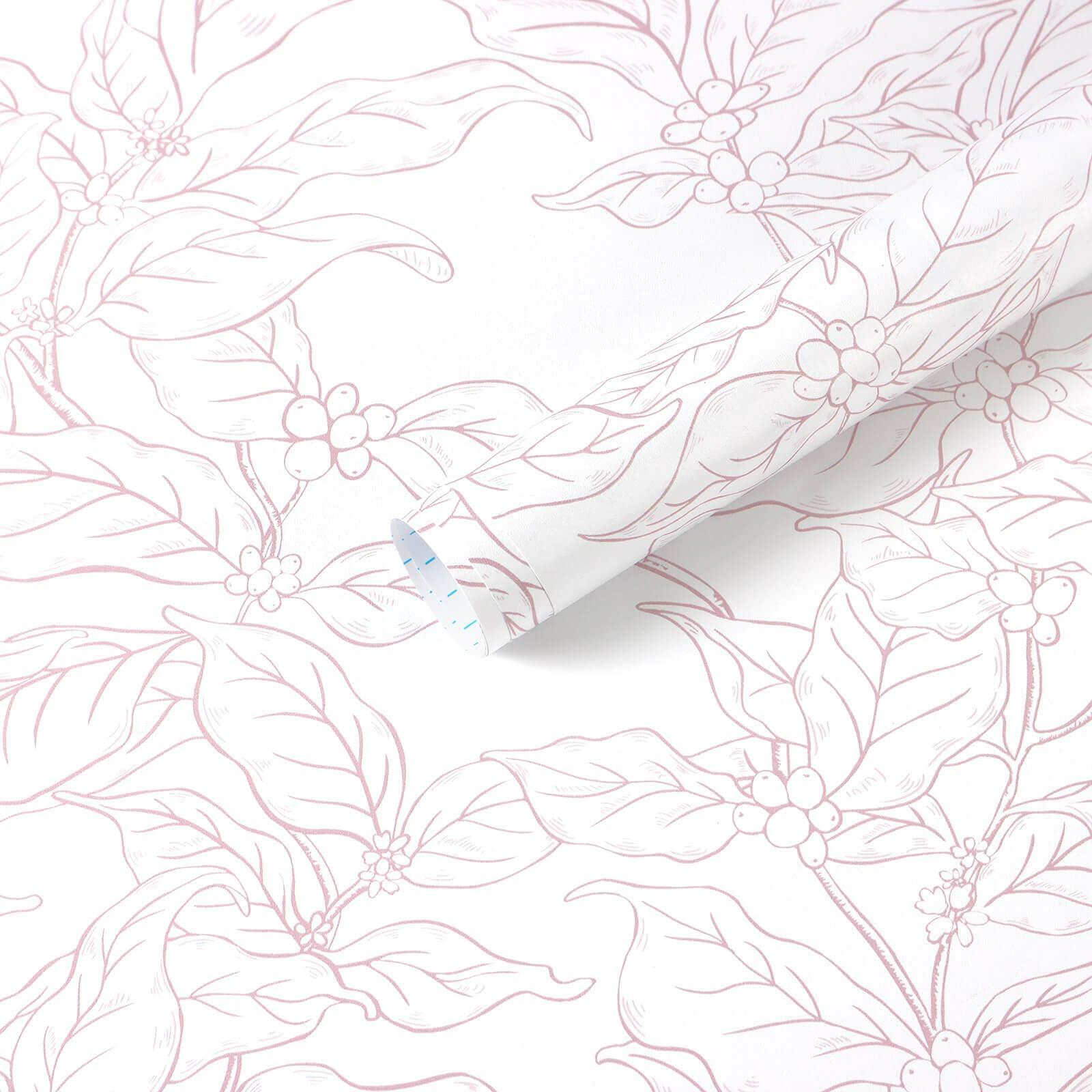Heroad Boho Floral Peel & Stick Wallpaper Pink White 17.3x78.7in Vinyl
