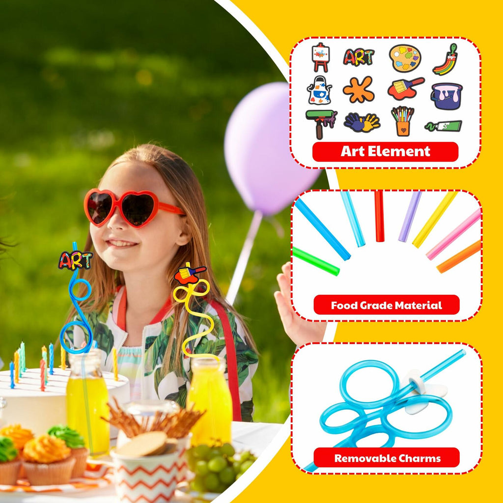 SODWINCO 24PCS Art Drinking Crazy Straws Kids Birthday Party Supplies Multicolor